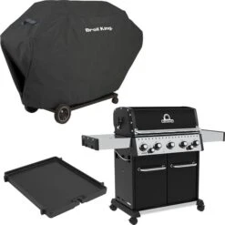 Broil King Gasgrill Baron 590 - BUNDLE (schwarz/edelstahl, Mit Seiten- Und Heckbrenner, Inkl. Gussplatte Und Schutzhülle)