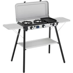 Campingaz Camping Kitchen 2 Multi Cook Plus, Gaskocher (grau, 2 Kochfelder 2x 1,8 KW + Grillplatte 0,9 KW, Modell 2025)