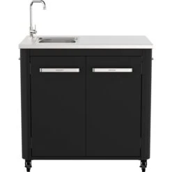 Cozze Outdoorküche 90529, Mit Spüle, Schrank (schwarz/edelstahl, 90cm Breit)